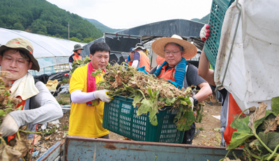경남농협이 10일 태풍 피해농가를 찾아 일손돕기를 진행했다.